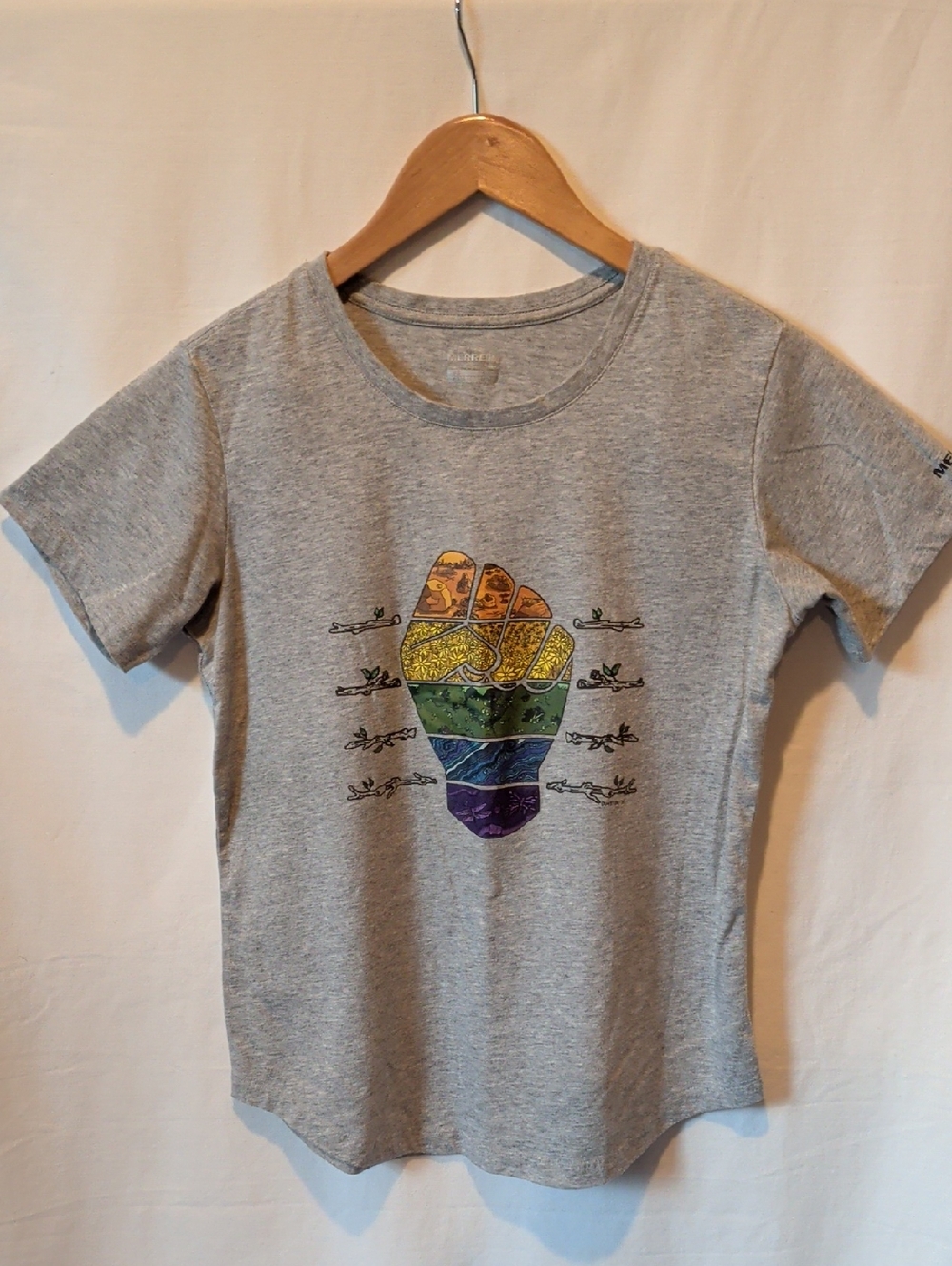Merrell Gray Short-Sleeve Tee with Rainbow Graphic Fist